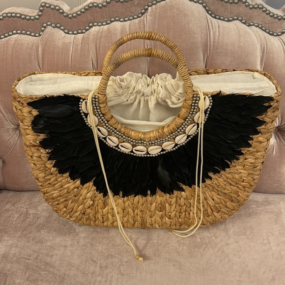 LARGE HANDMADE BRACH BAG WITH FEATHERS - Picture 11 of 17